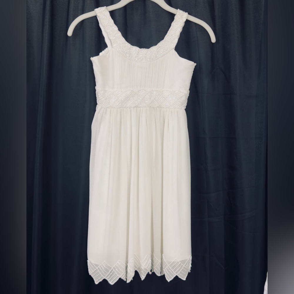 Derhy Kids Elegant Off-White Formal Flowy Beaded Chiffon Midi Dress Medium   NWT